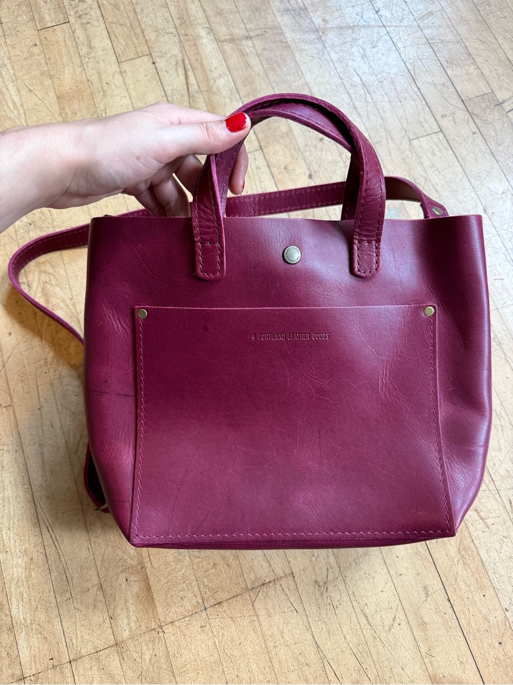 PORTLAND LEATHER GOODS Mini Crossbody Tote Genuine Leather Shoulder Bag Maroon